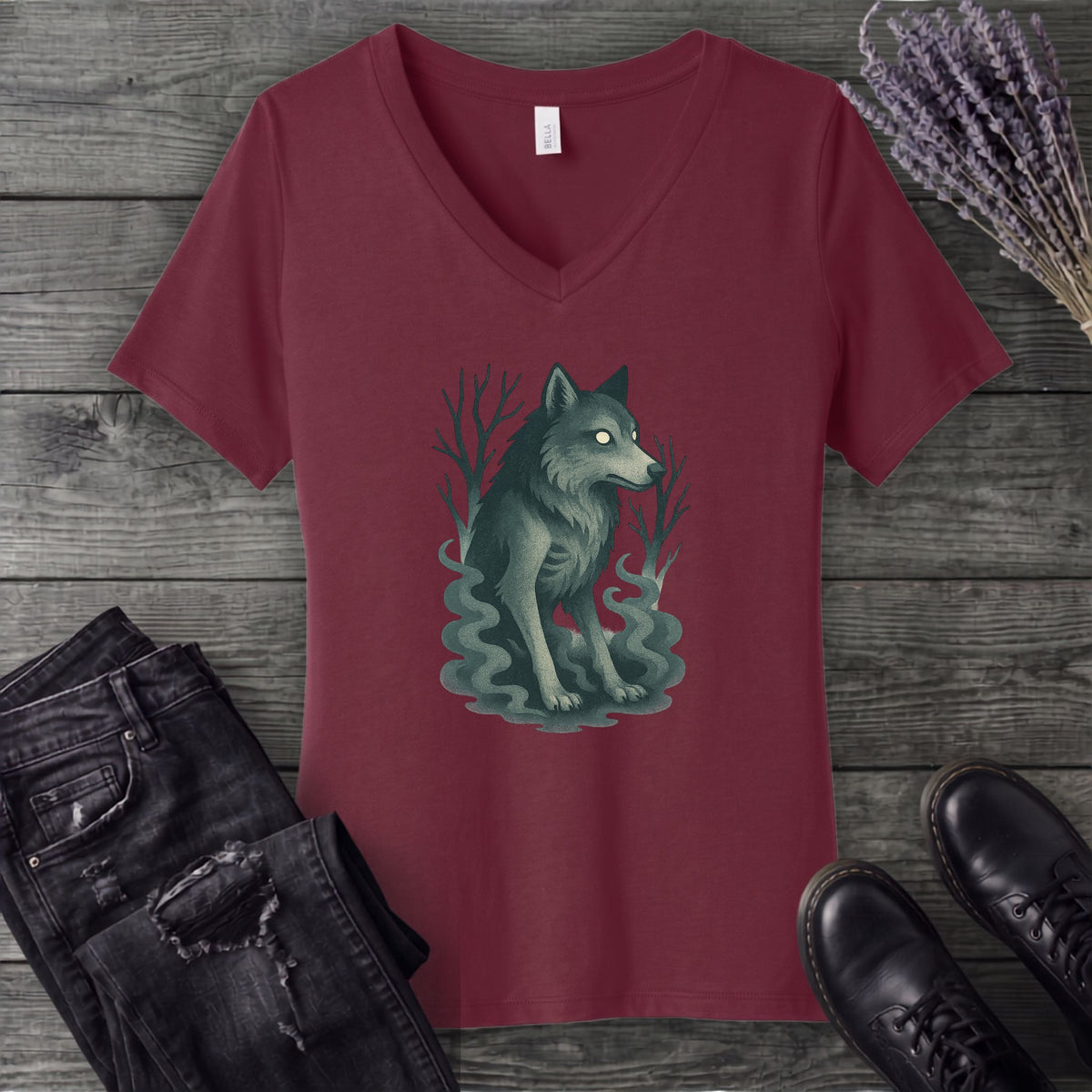 Woodland Spirits Wolf V-Neck T-Shirt