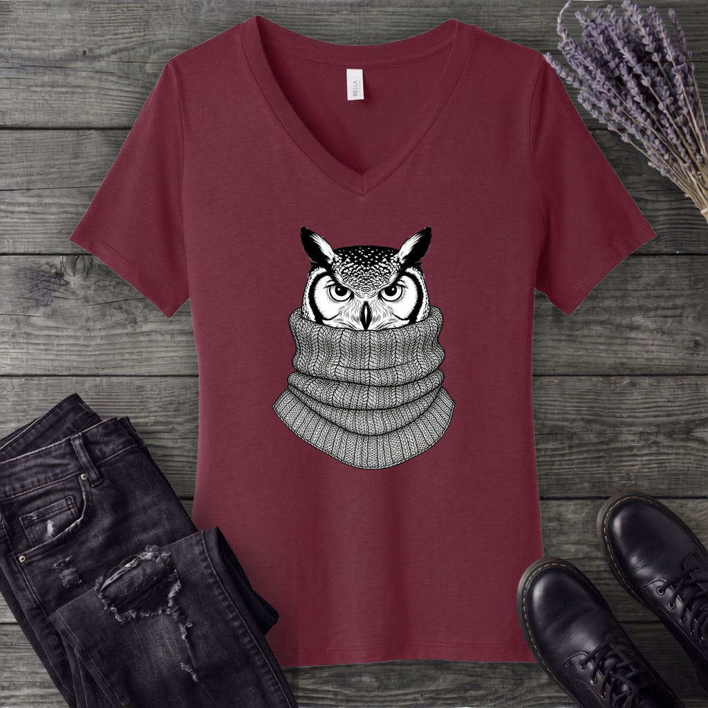 Owl In Cowl V-Neck T-Shirt