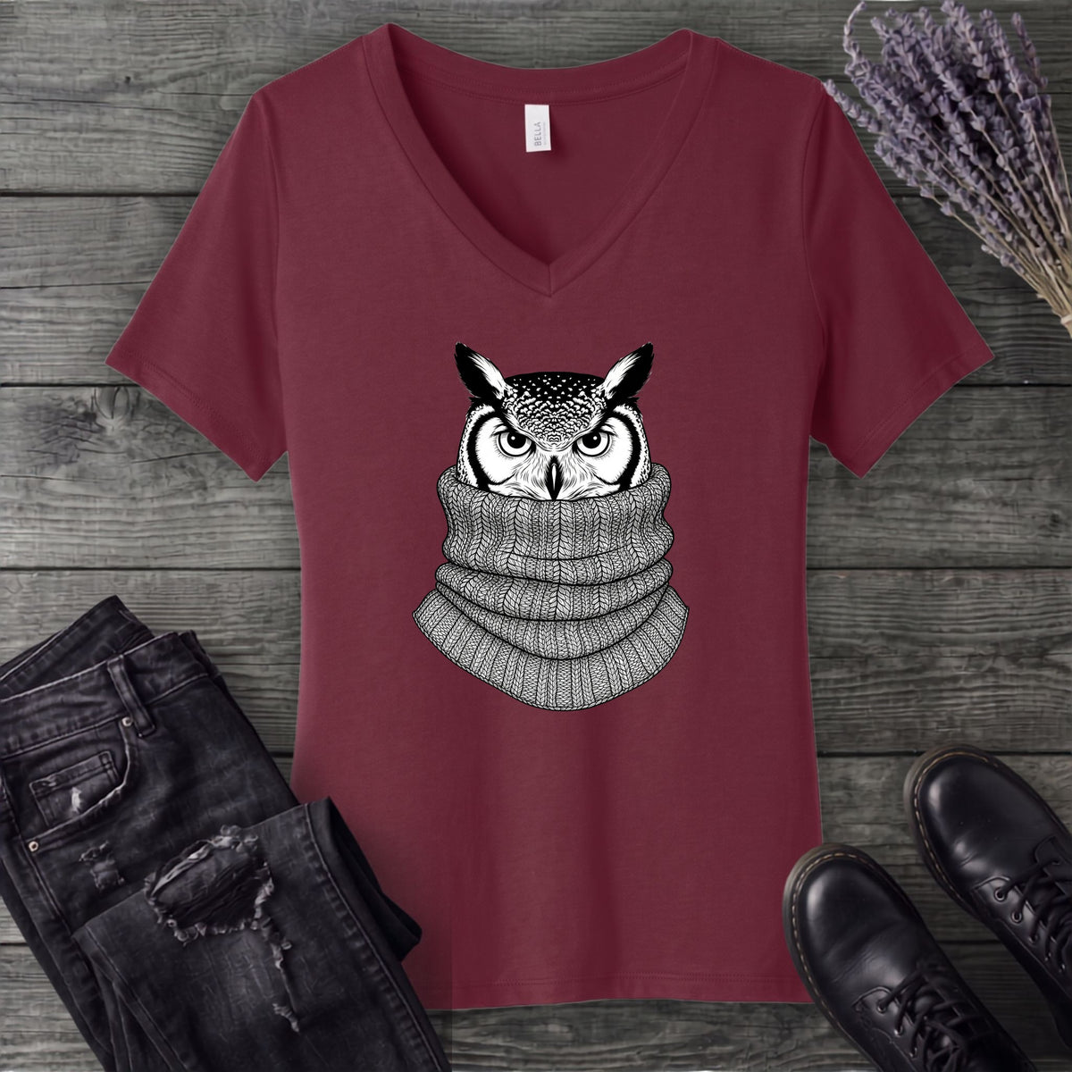 Owl In Cowl V-Neck T-Shirt