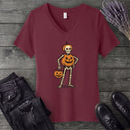 Skeleton Jack O Lantern Costume V-Neck T-Shirt
