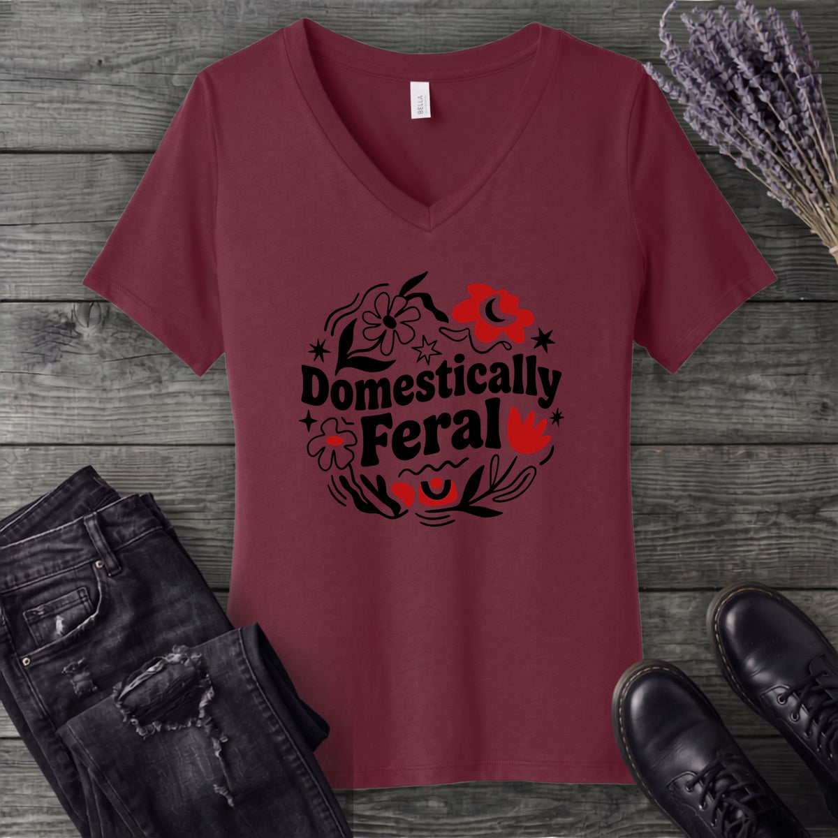 domestically feral V-Neck T-Shirt
