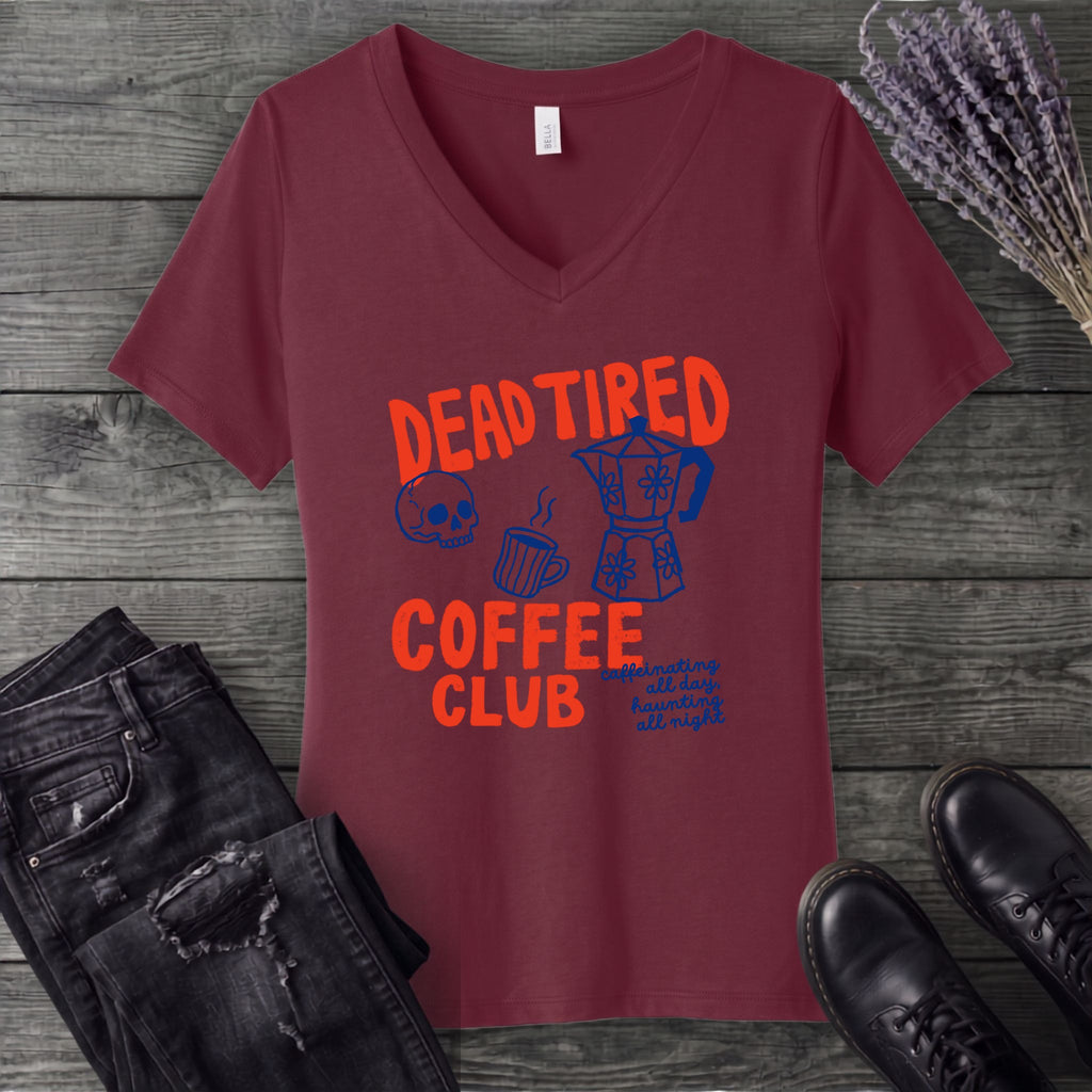 Dead Tired Coffee Club V-Neck T-Shirt