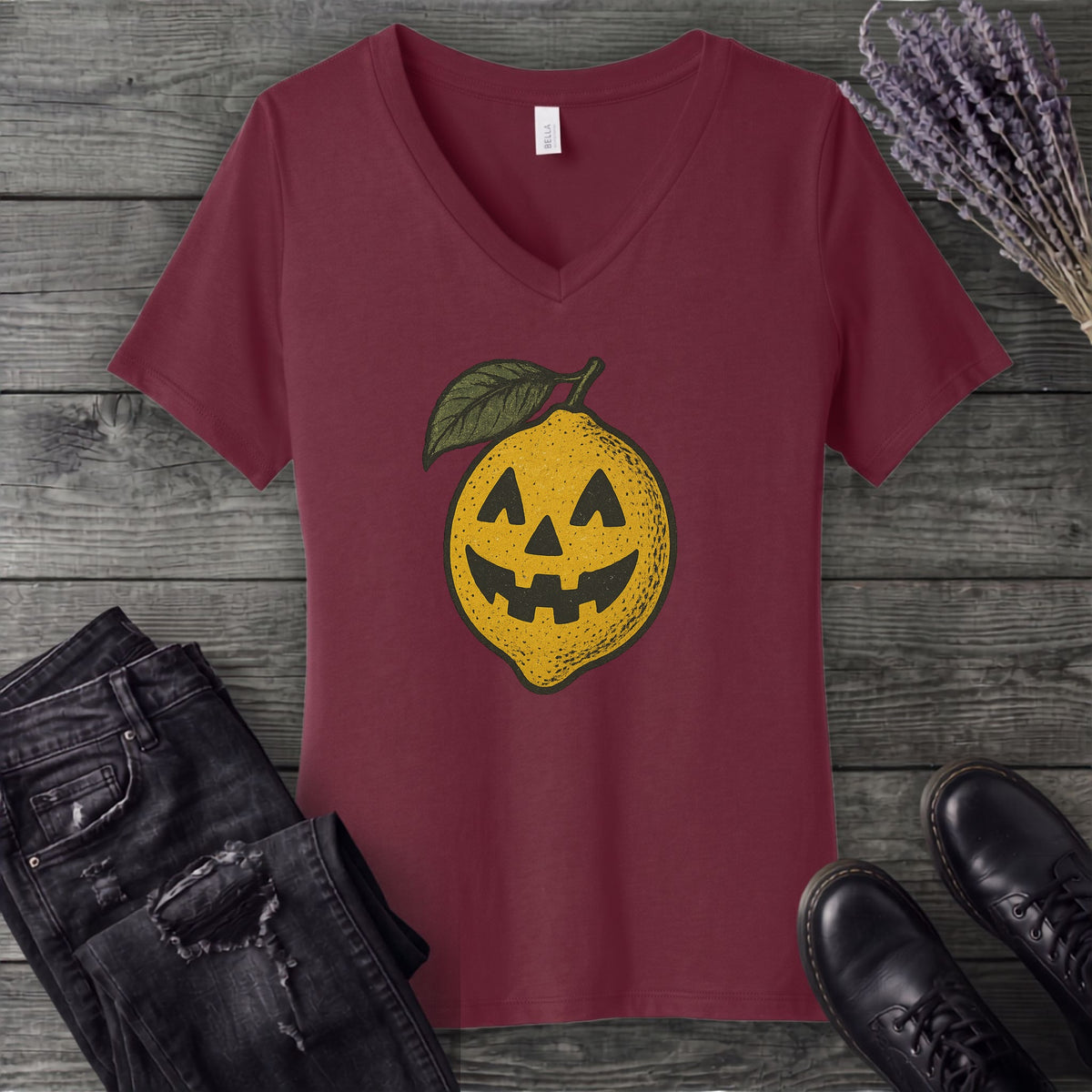 Jack O Lantern Lemon V-Neck T-Shirt