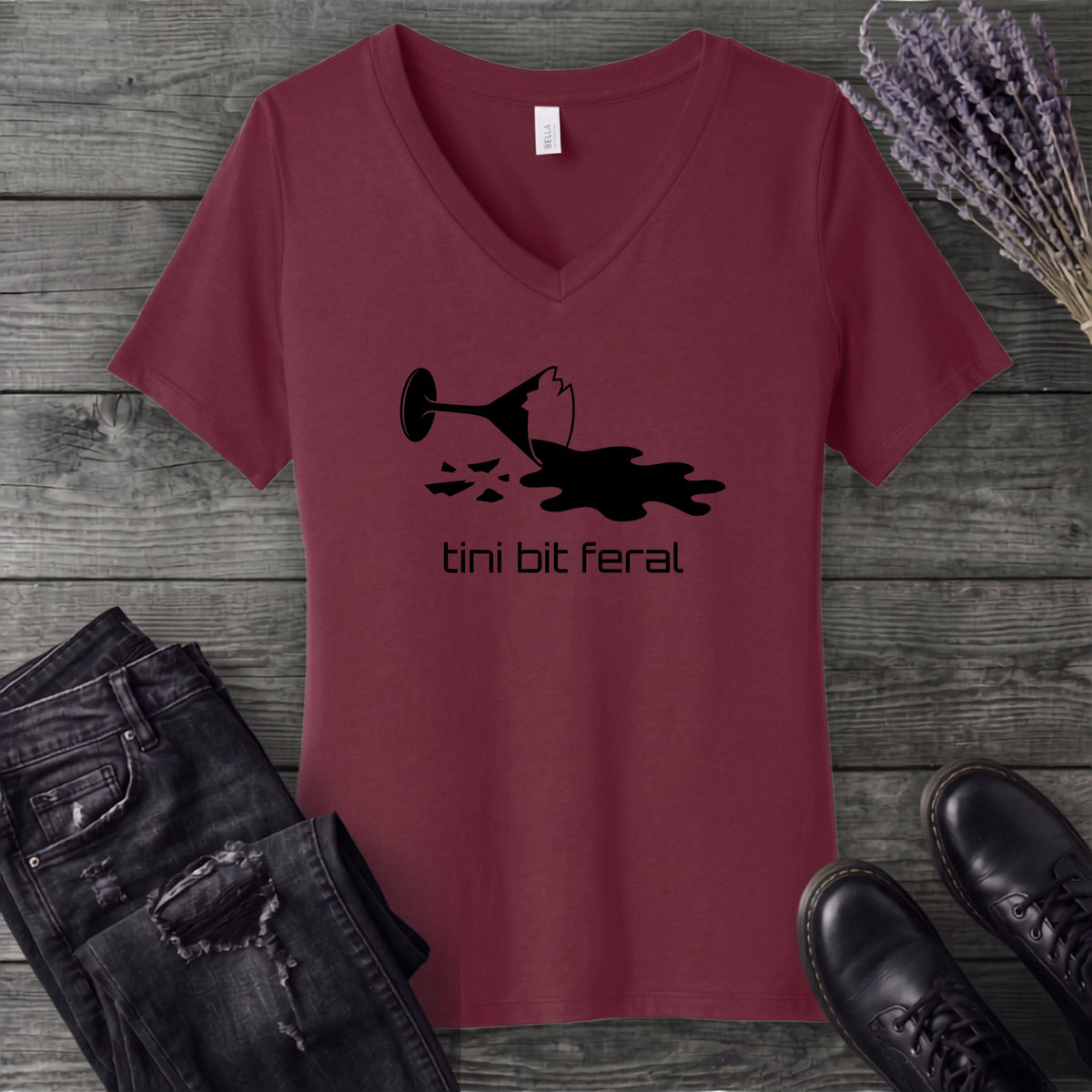 tini bit feral V-Neck T-Shirt