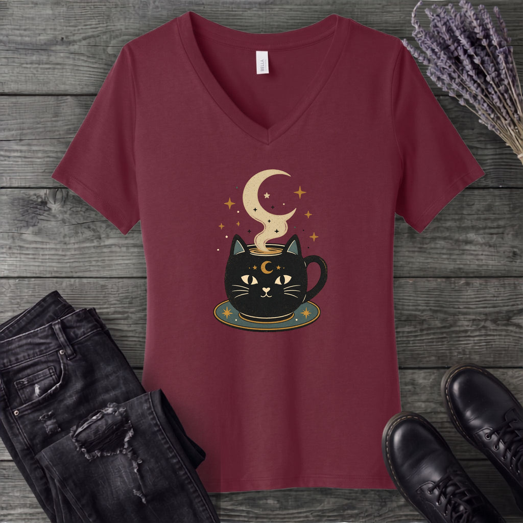 Celestial Cat Coffee V-Neck T-Shirt