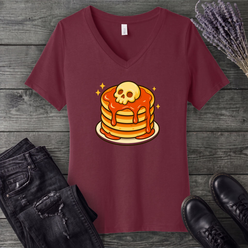 Skull Butter Pancakes V-Neck T-Shirt