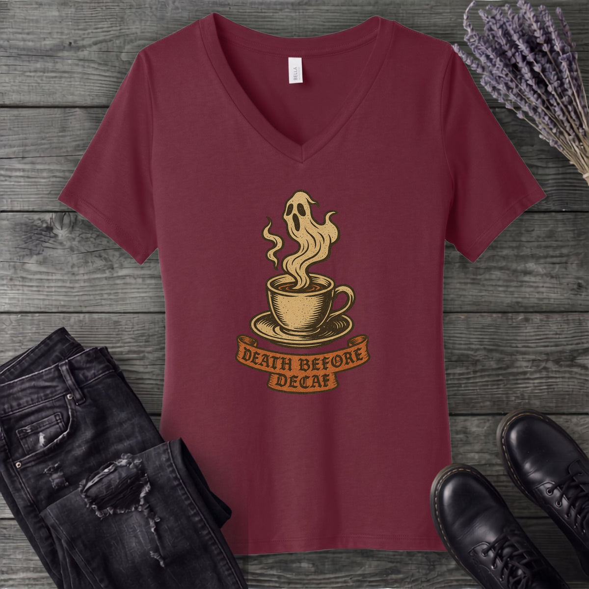 Death Before Decaf V-Neck T-Shirt