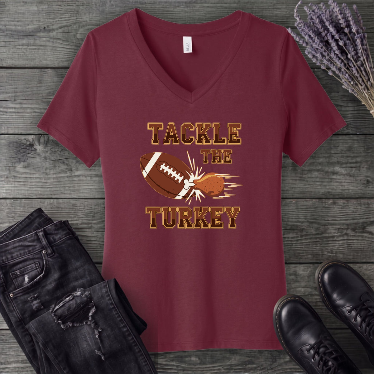 Tackle The Turkey V-Neck T-Shirt