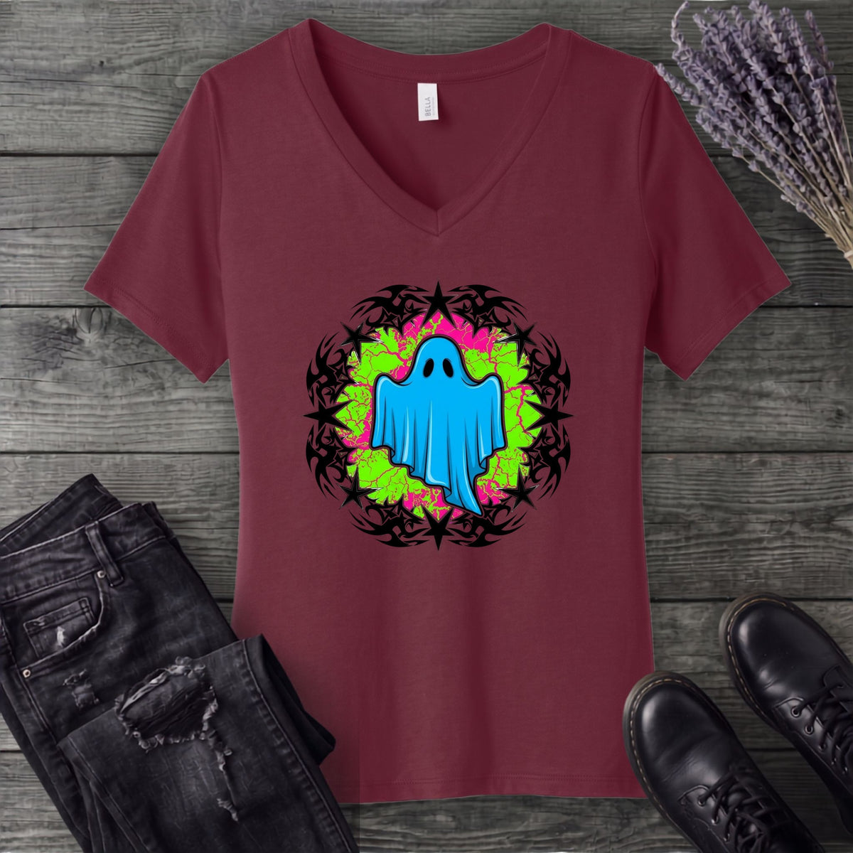 Grunge Star Ghost V-Neck T-Shirt