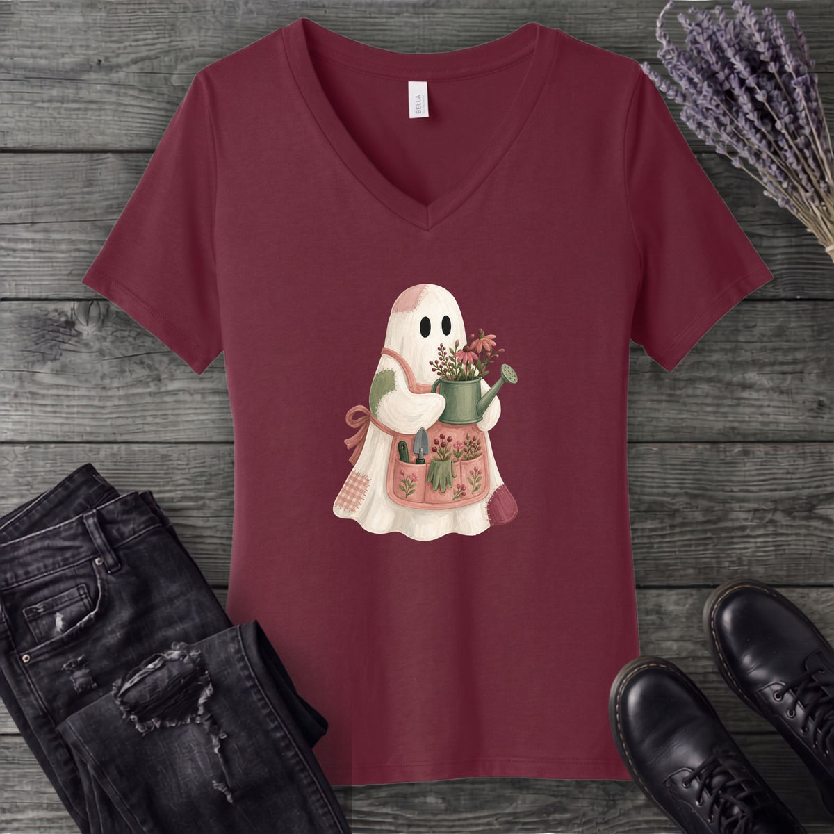 Patchwork Garden Ghost V-Neck T-Shirt