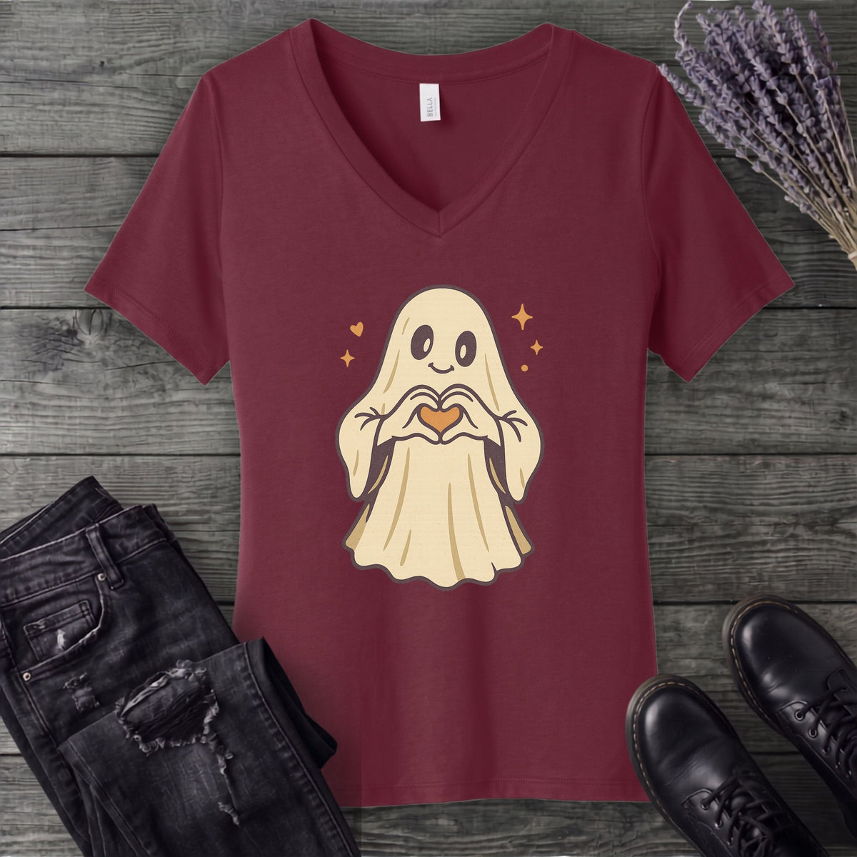 Ghost Heart Hands V-Neck T-Shirt