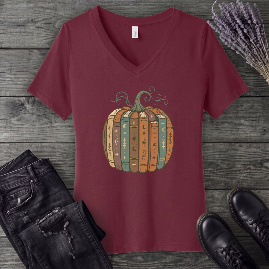 Pumpkin Books V-Neck T-Shirt