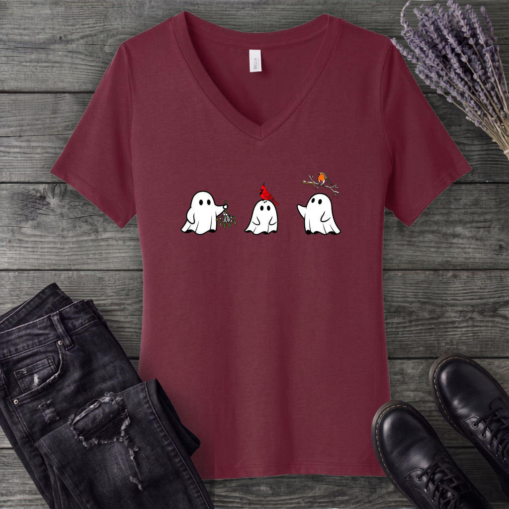 Ghosts With Birds V-Neck T-Shirt