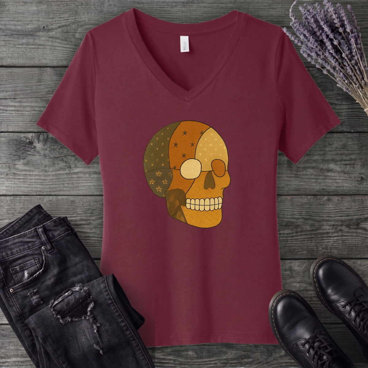 Patchwork Skull V-Neck T-Shirt