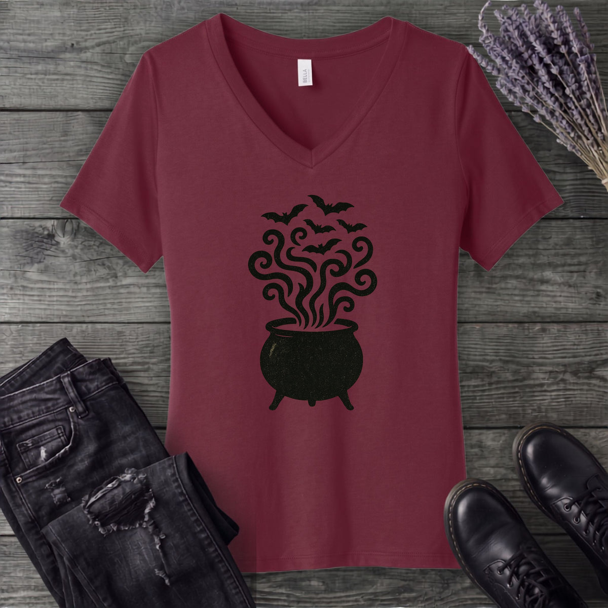 Bat Cauldron V-Neck T-Shirt