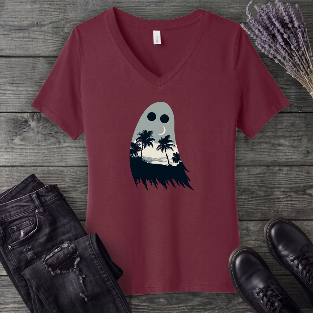 tropical ghost silhouette V-Neck T-Shirt