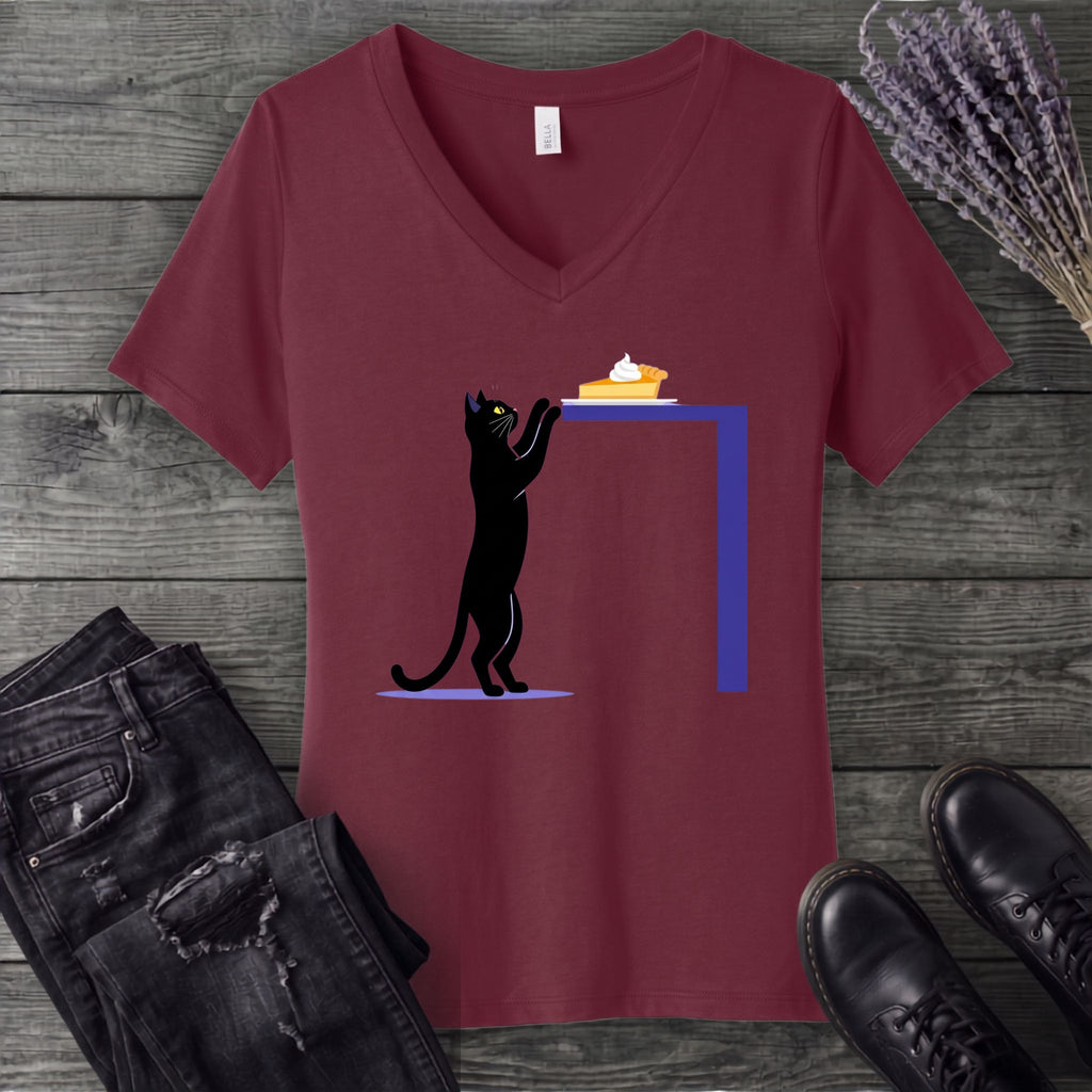 Black Cat Pumpkin Pie V-Neck T-Shirt