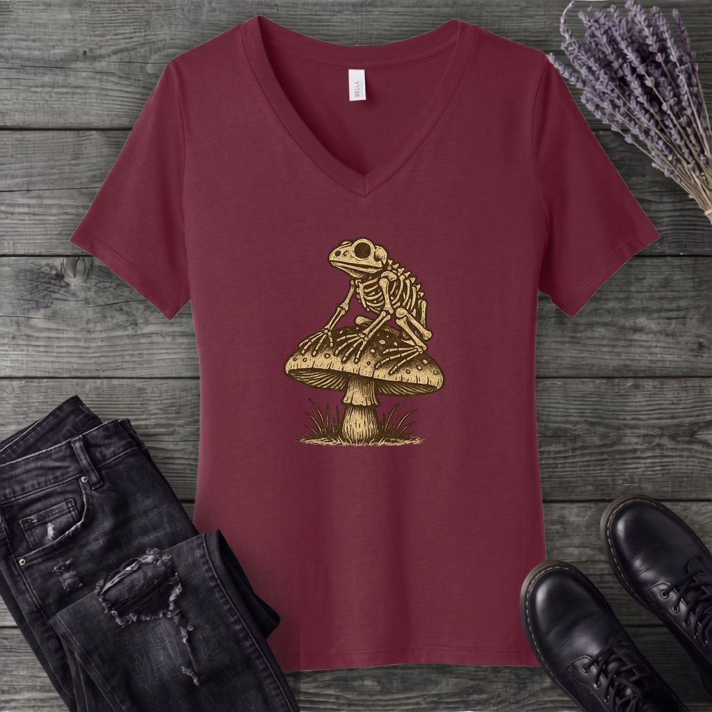 Frog Skeleton Mushroom V-Neck T-Shirt