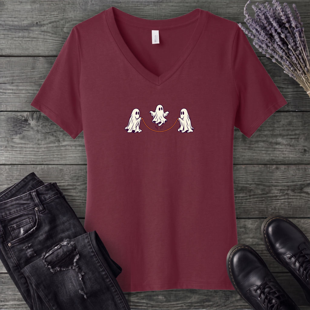 Jump Roping Ghosts V-Neck T-Shirt