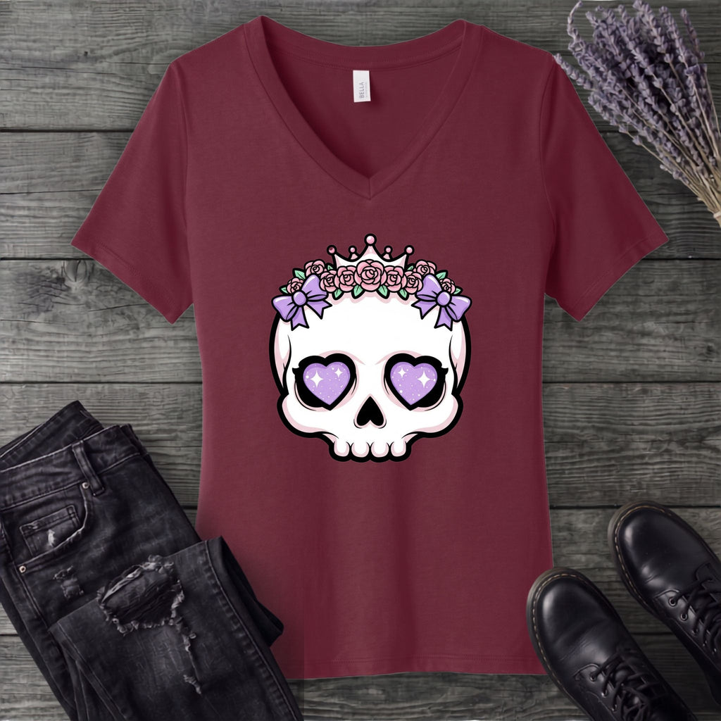 Cute Princess Skull V-Neck T-Shirt