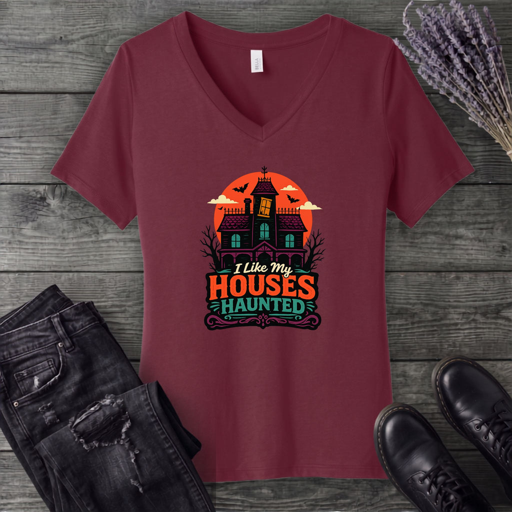 I Like My Houses Haunted V-Neck T-Shirt