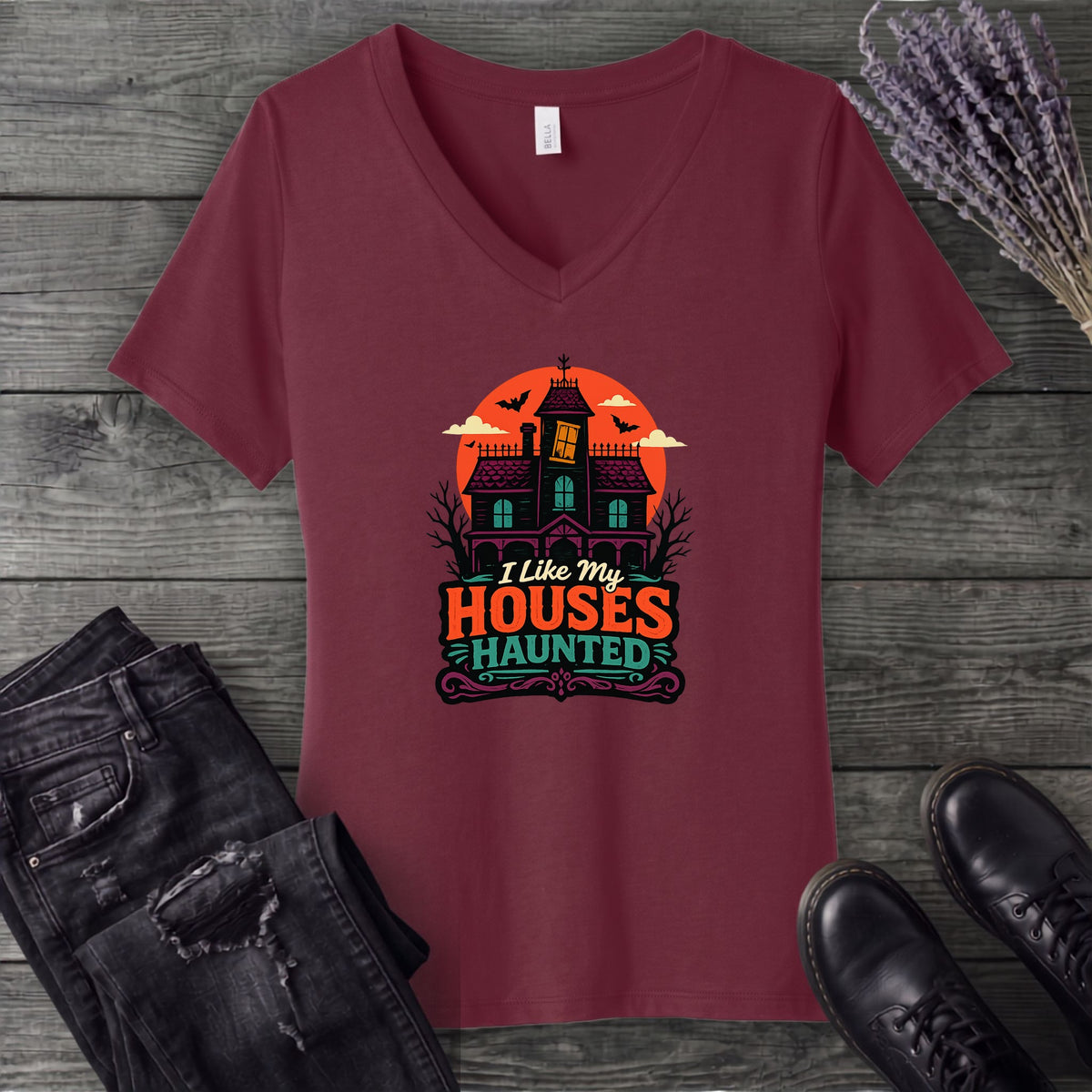 I Like My Houses Haunted V-Neck T-Shirt