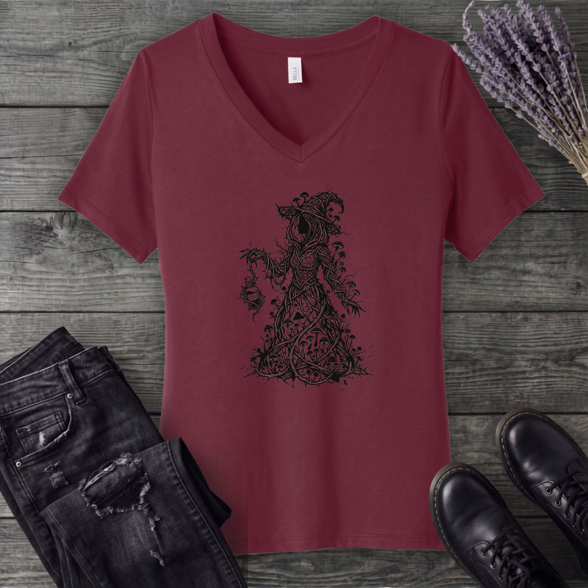 mushroom witch V-Neck T-Shirt