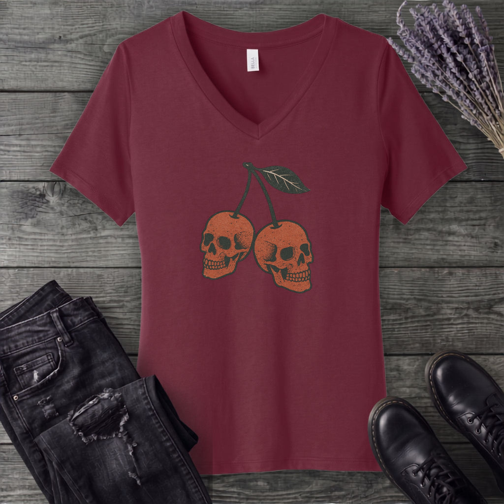Skull Cherries V-Neck T-Shirt