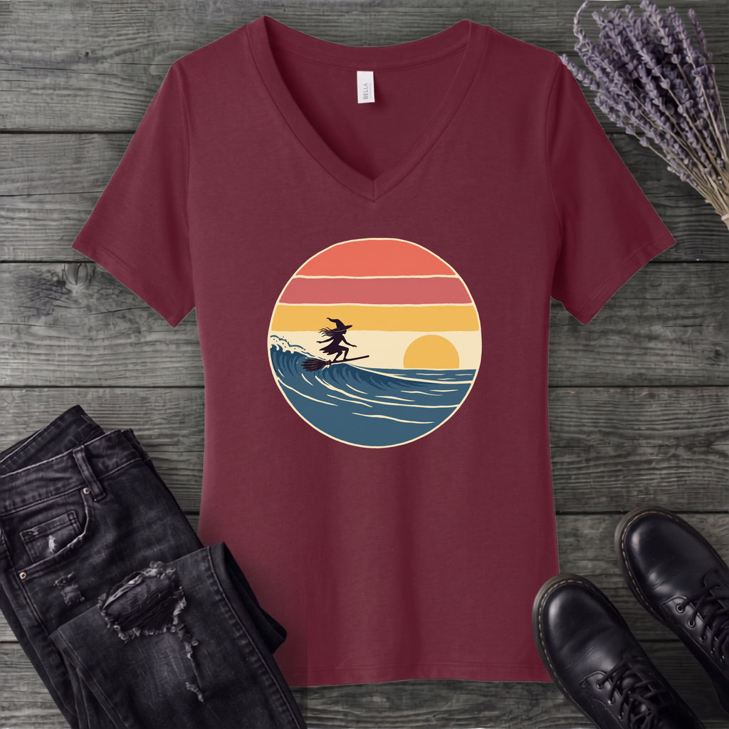 Surfing Witch V-Neck T-Shirt