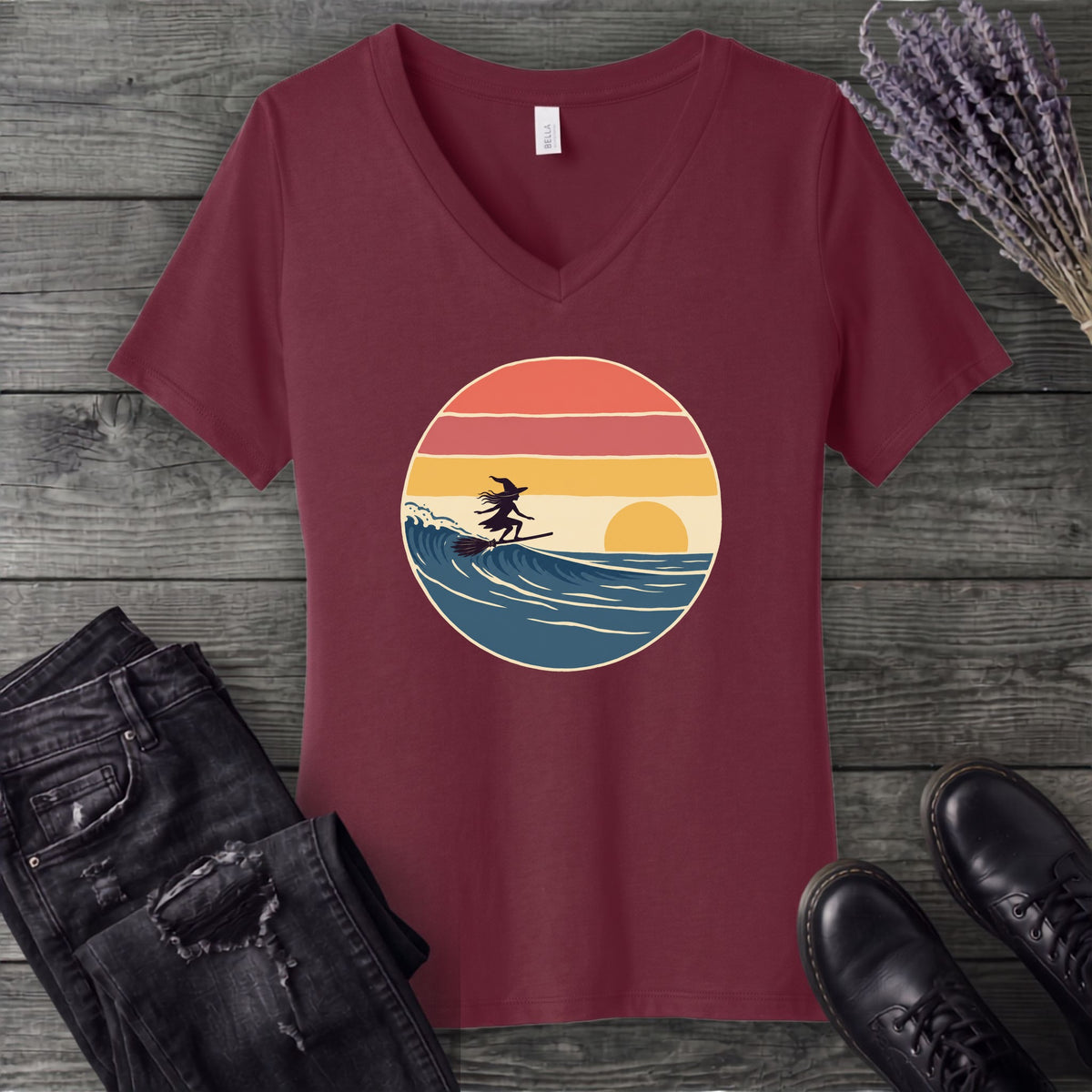 Surfing Witch V-Neck T-Shirt