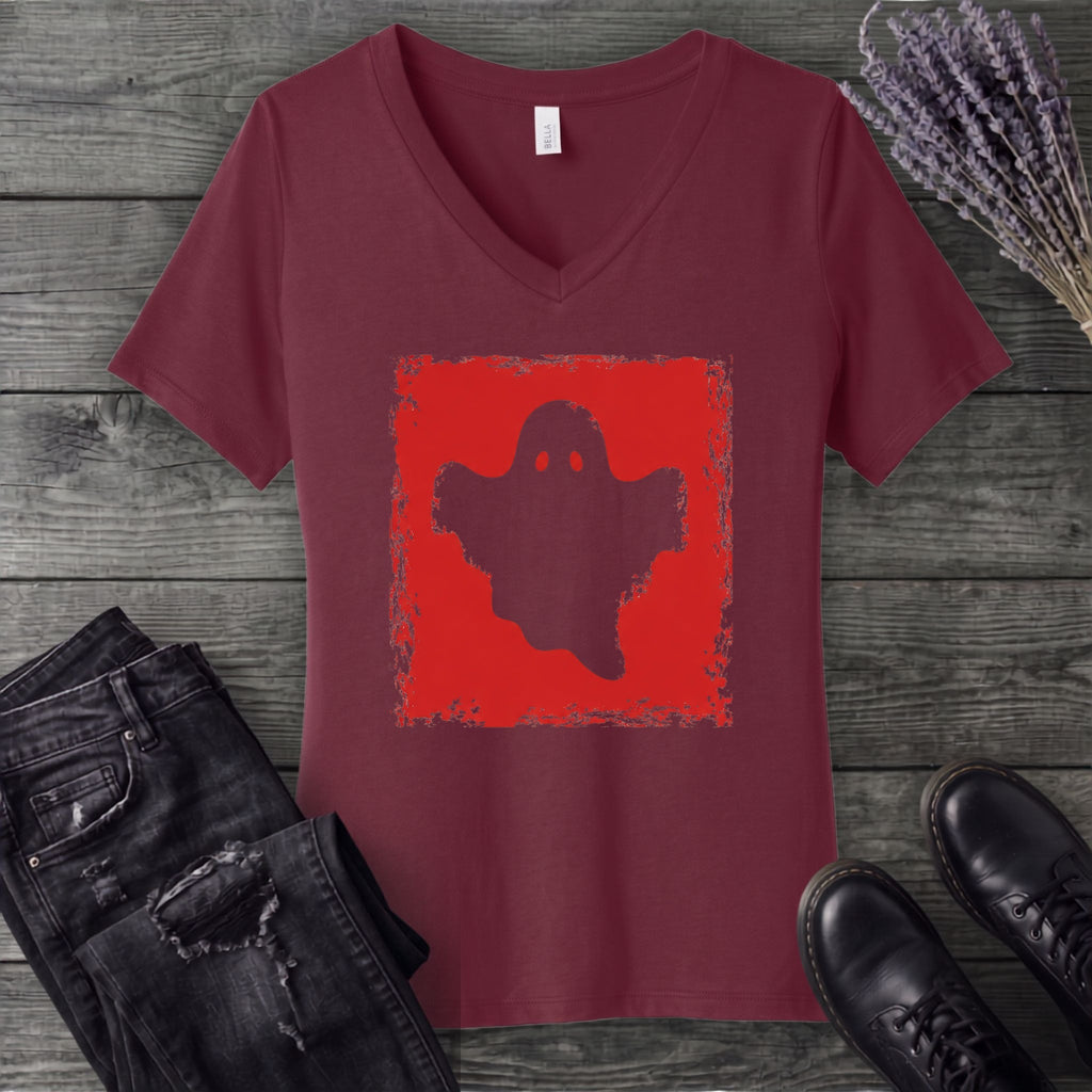 Grunge Stencil Ghost V-Neck T-Shirt