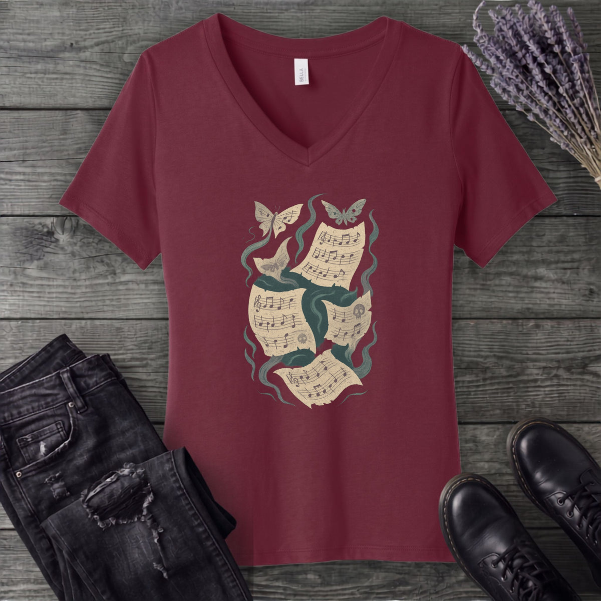 Spectral Sheet Music V-Neck T-Shirt