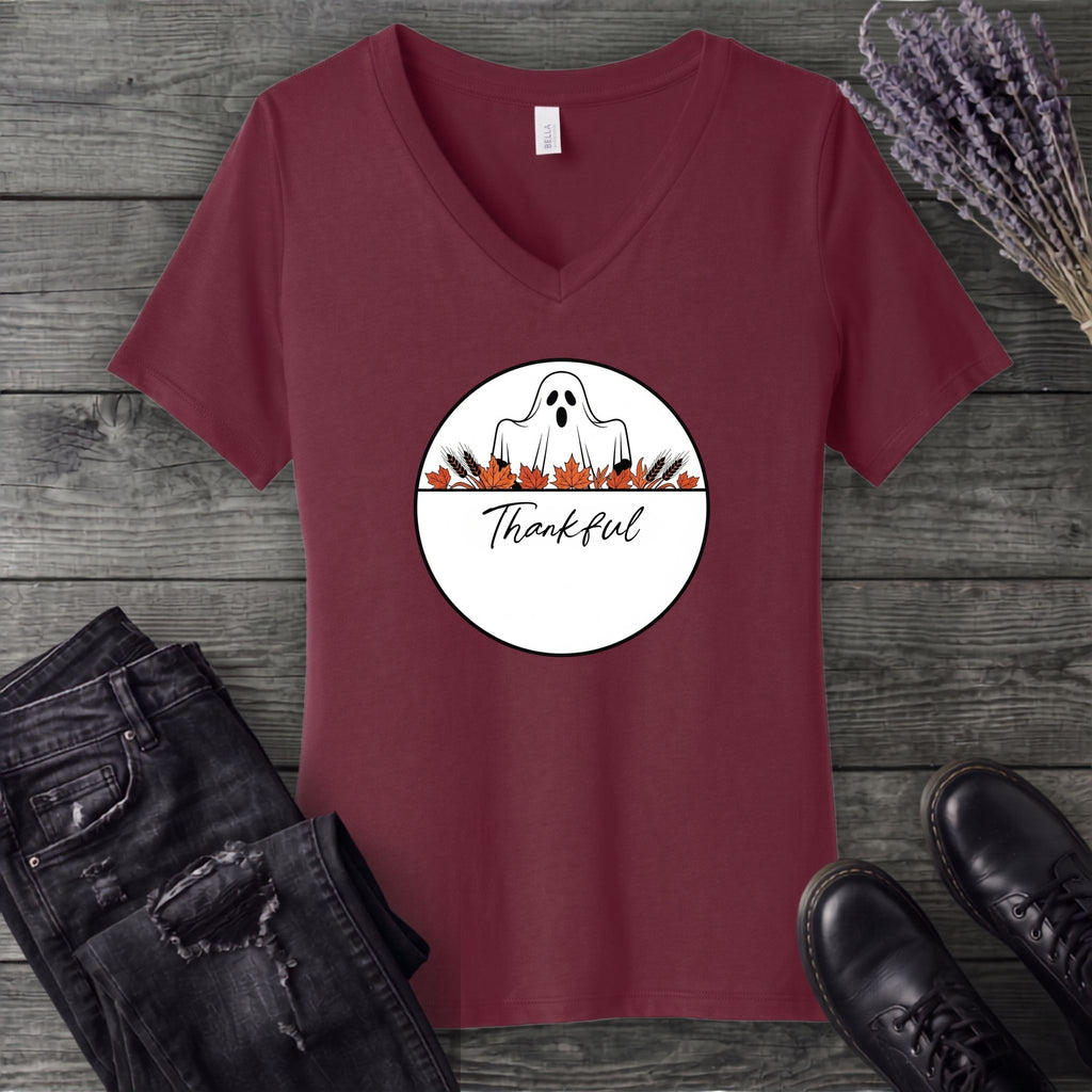 Ghost Thankful Badge V-Neck T-Shirt