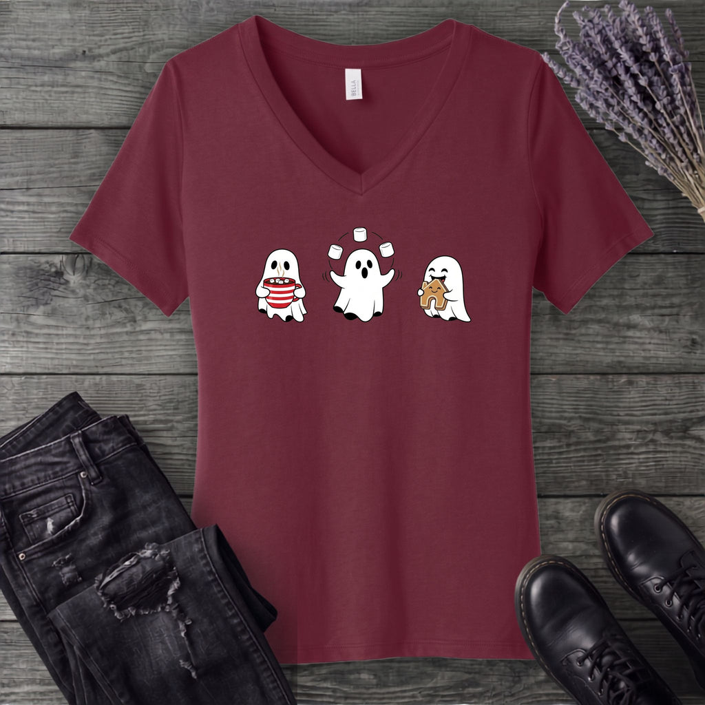 Hot Cocoa Ghosts V-Neck T-Shirt