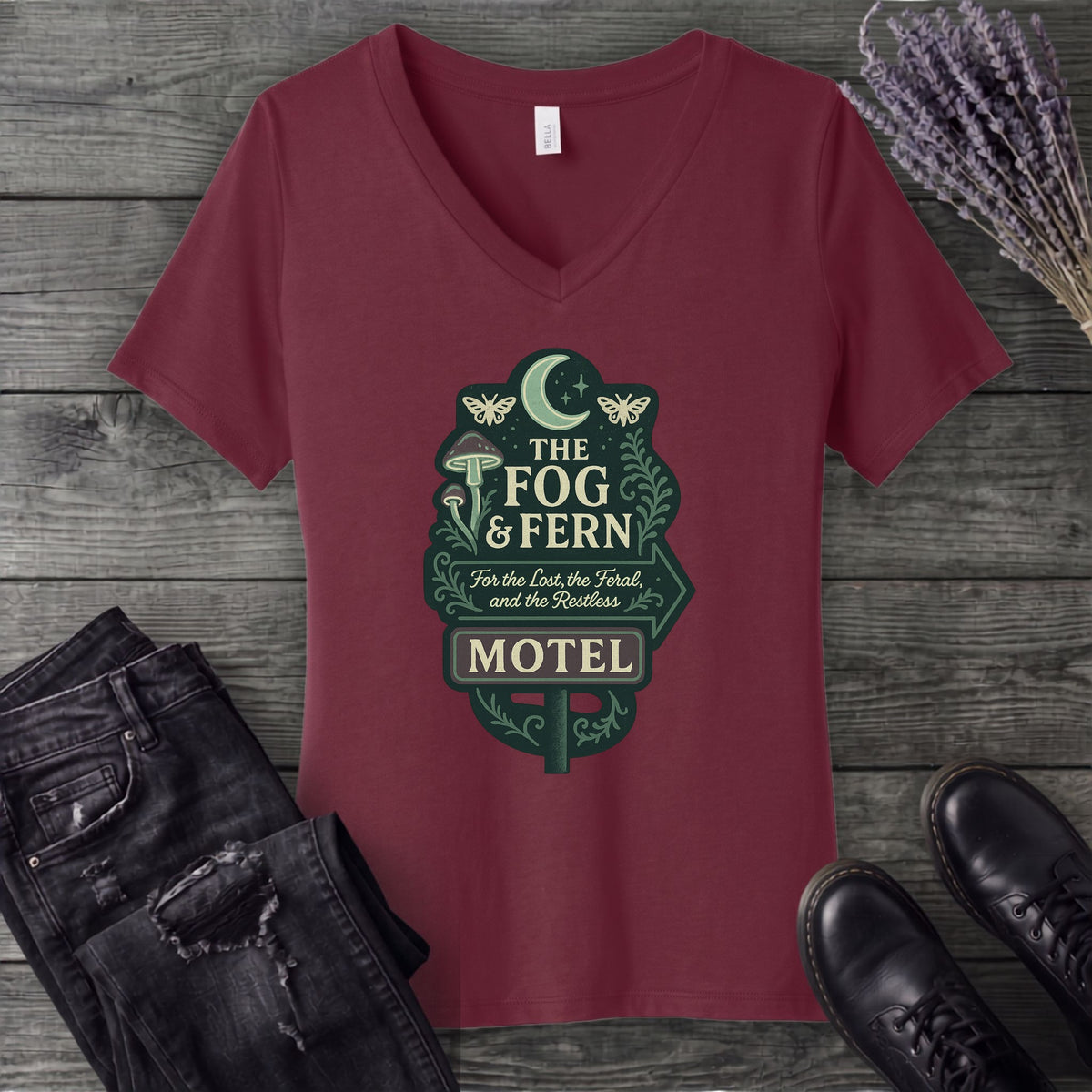 The Fog And Fern Motel V-Neck T-Shirt