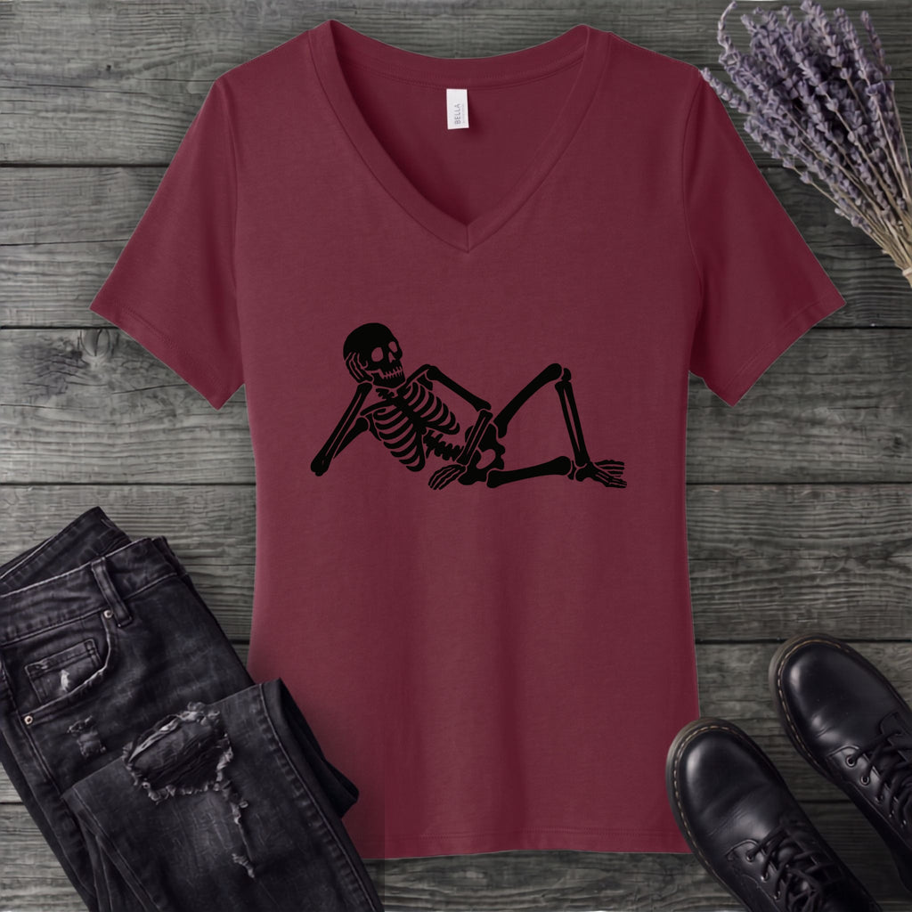 Lounging Skeleton V-Neck T-Shirt