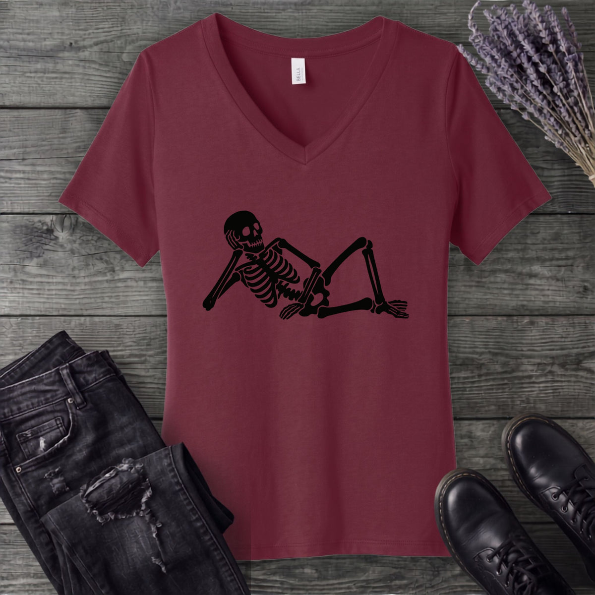 Lounging Skeleton V-Neck T-Shirt