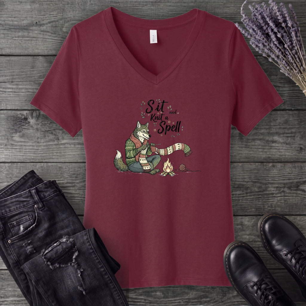 Sit And Knit A Spell V-Neck T-Shirt