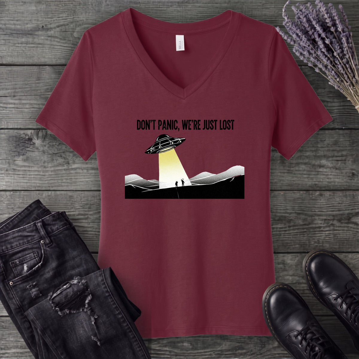 Dont Panic Were Lost V-Neck T-Shirt