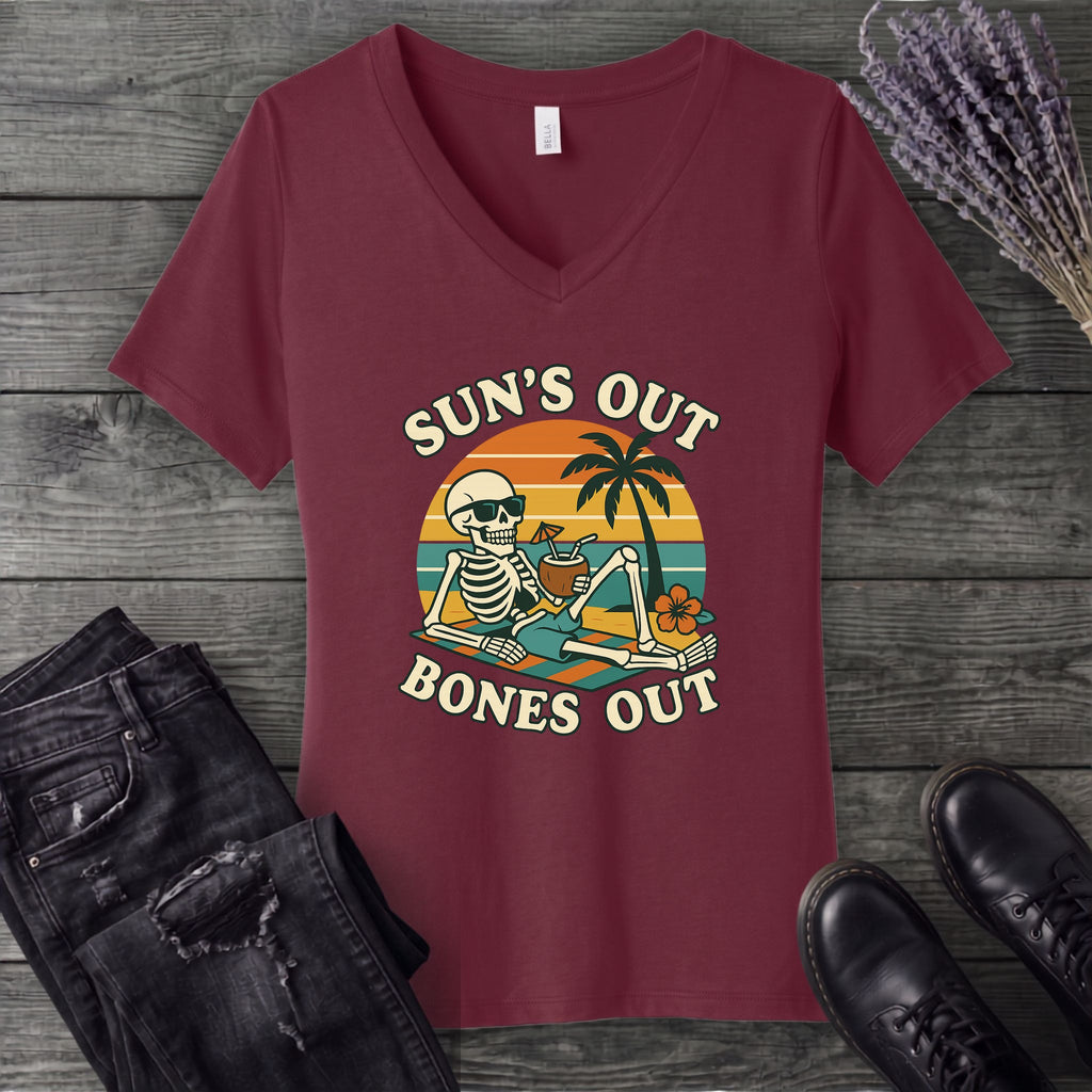 Suns Out Bones Out V-Neck T-Shirt