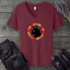 Black Cat Autumn Medallion V-Neck T-Shirt
