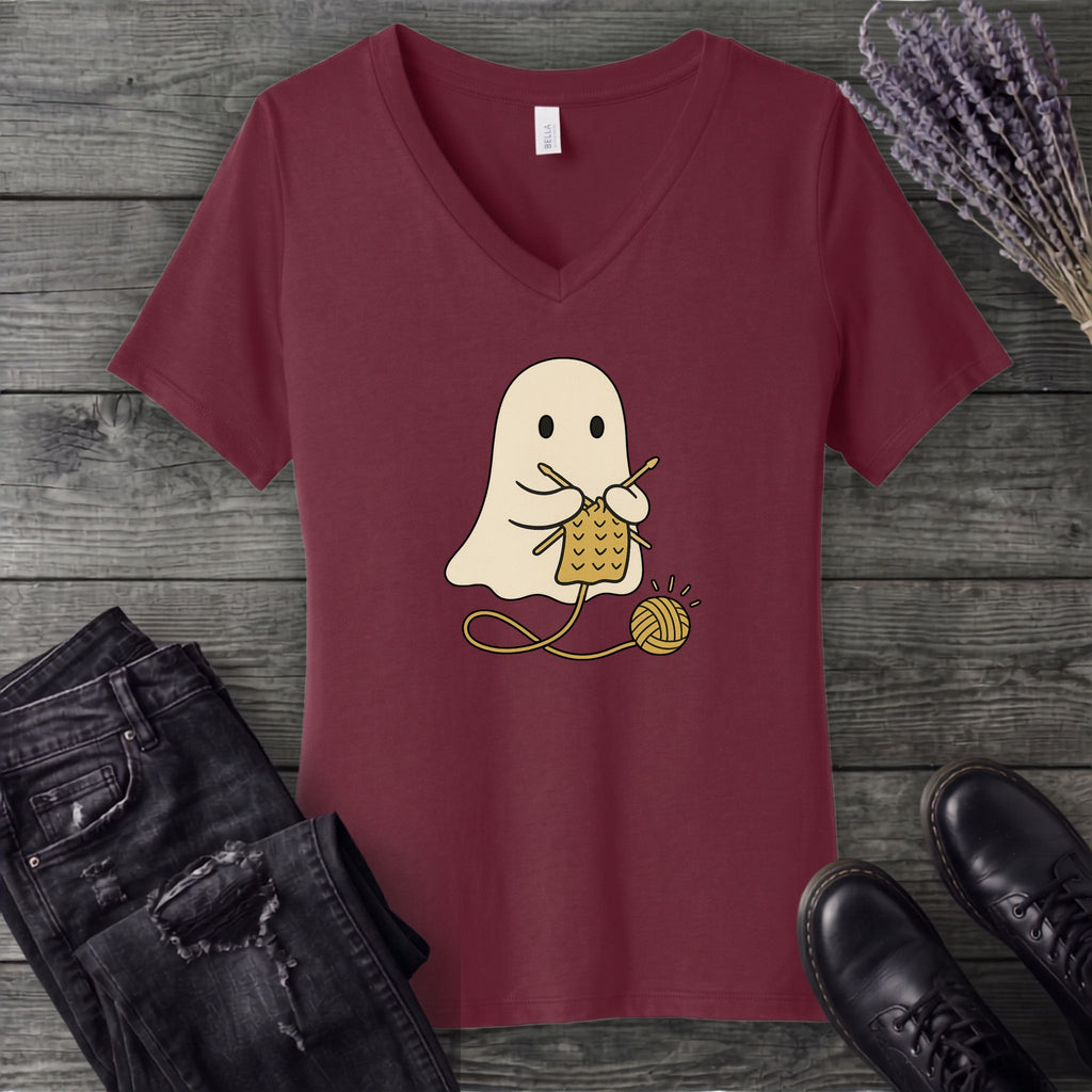 Knitting Ghost V-Neck T-Shirt