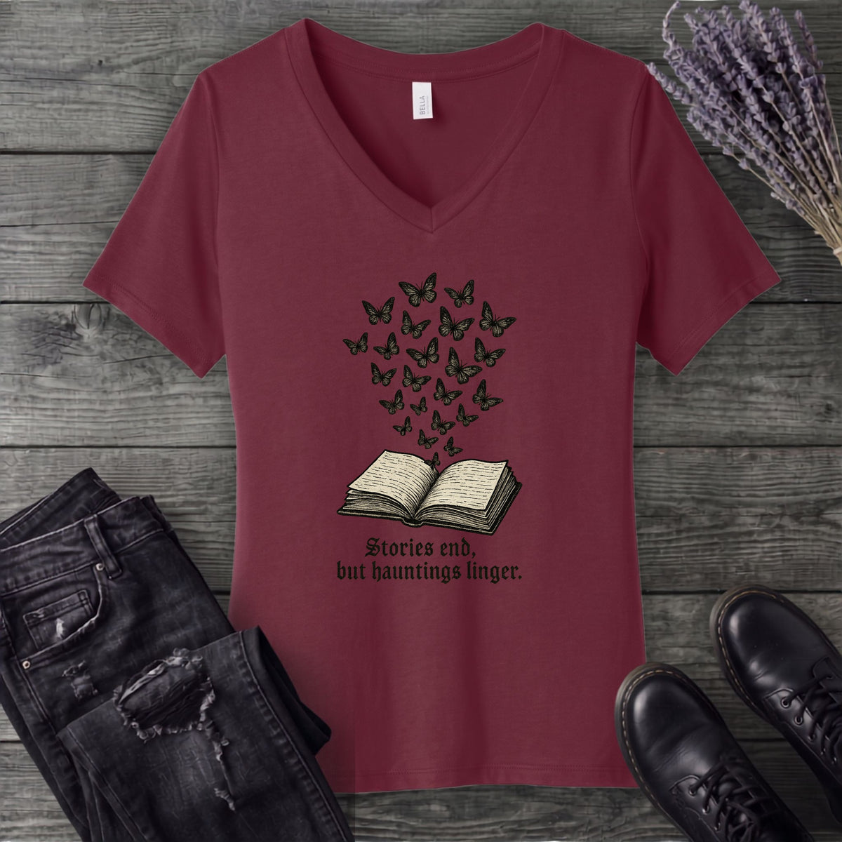 Stories End But Hautings Linger V-Neck T-Shirt