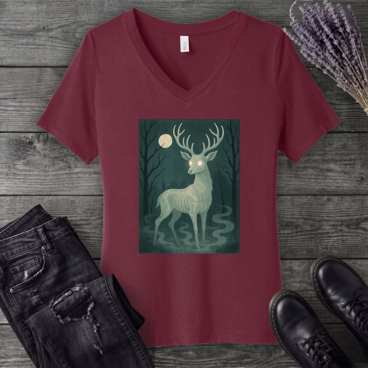Woodland Spirits Stag V-Neck T-Shirt