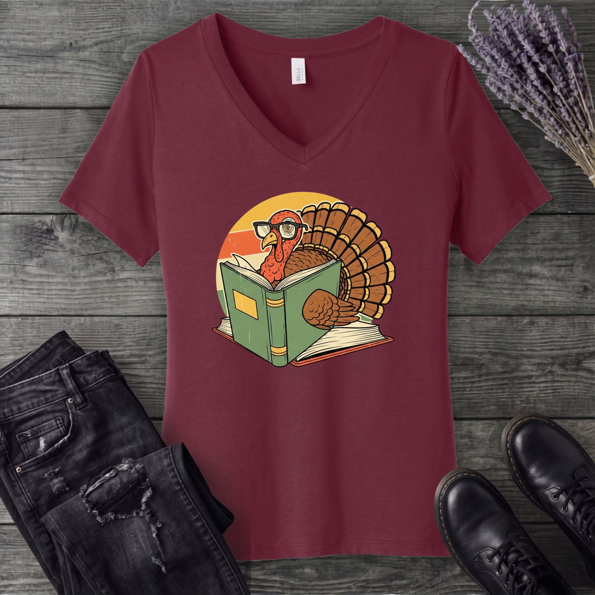 Turkey Reading V-Neck T-Shirt