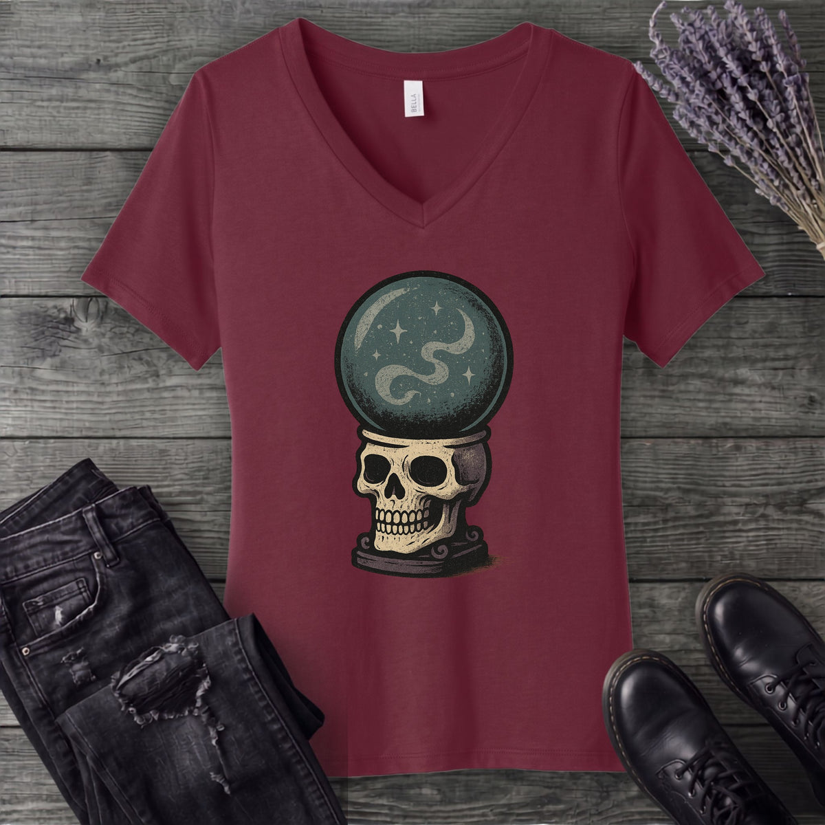 Crystal Ball Skull V-Neck T-Shirt