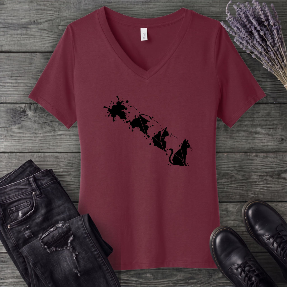 Inkblot Cat V-Neck T-Shirt