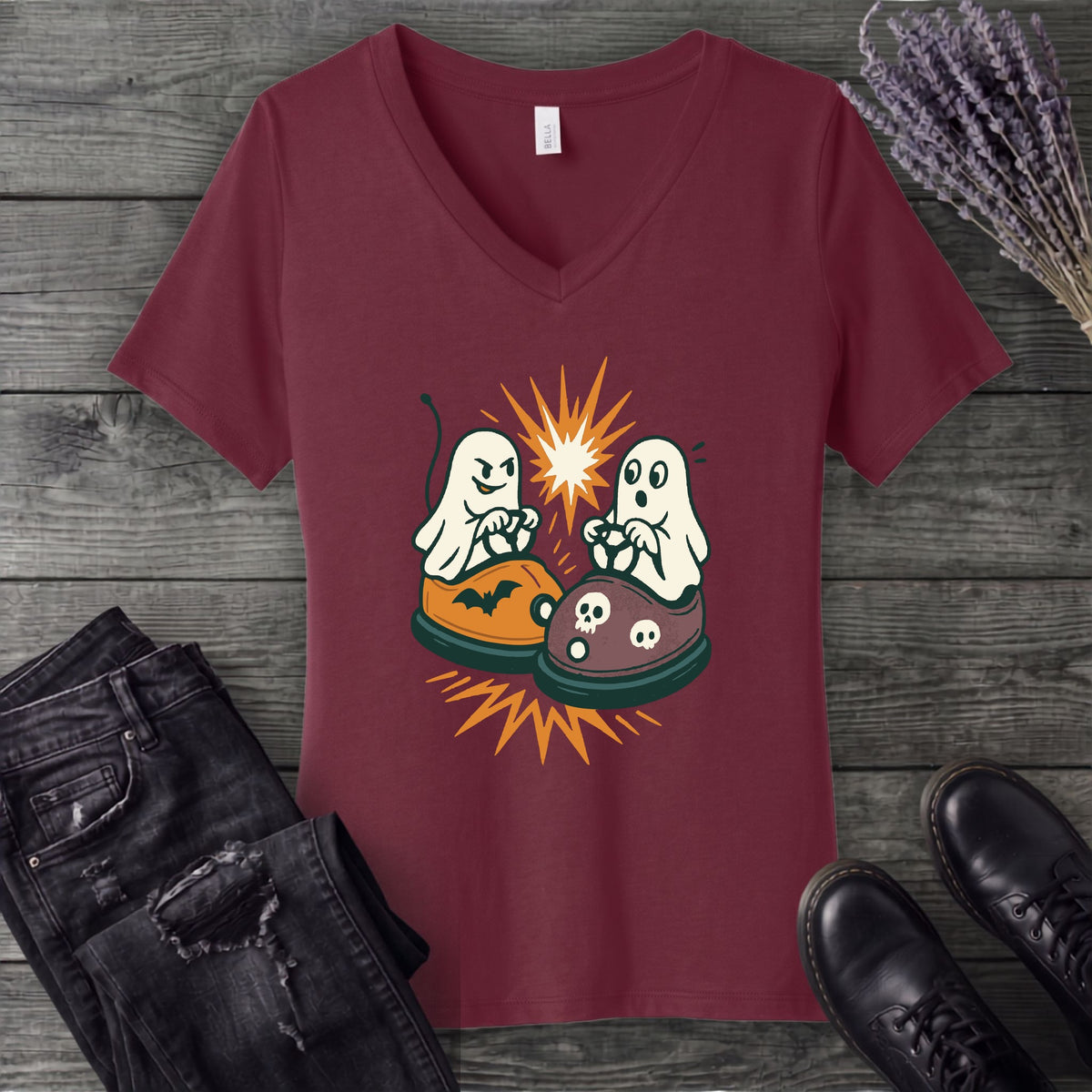 Ghost Bumper Cars V-Neck T-Shirt