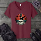 Tropical Cat and Skull V-Neck T-Shirt
