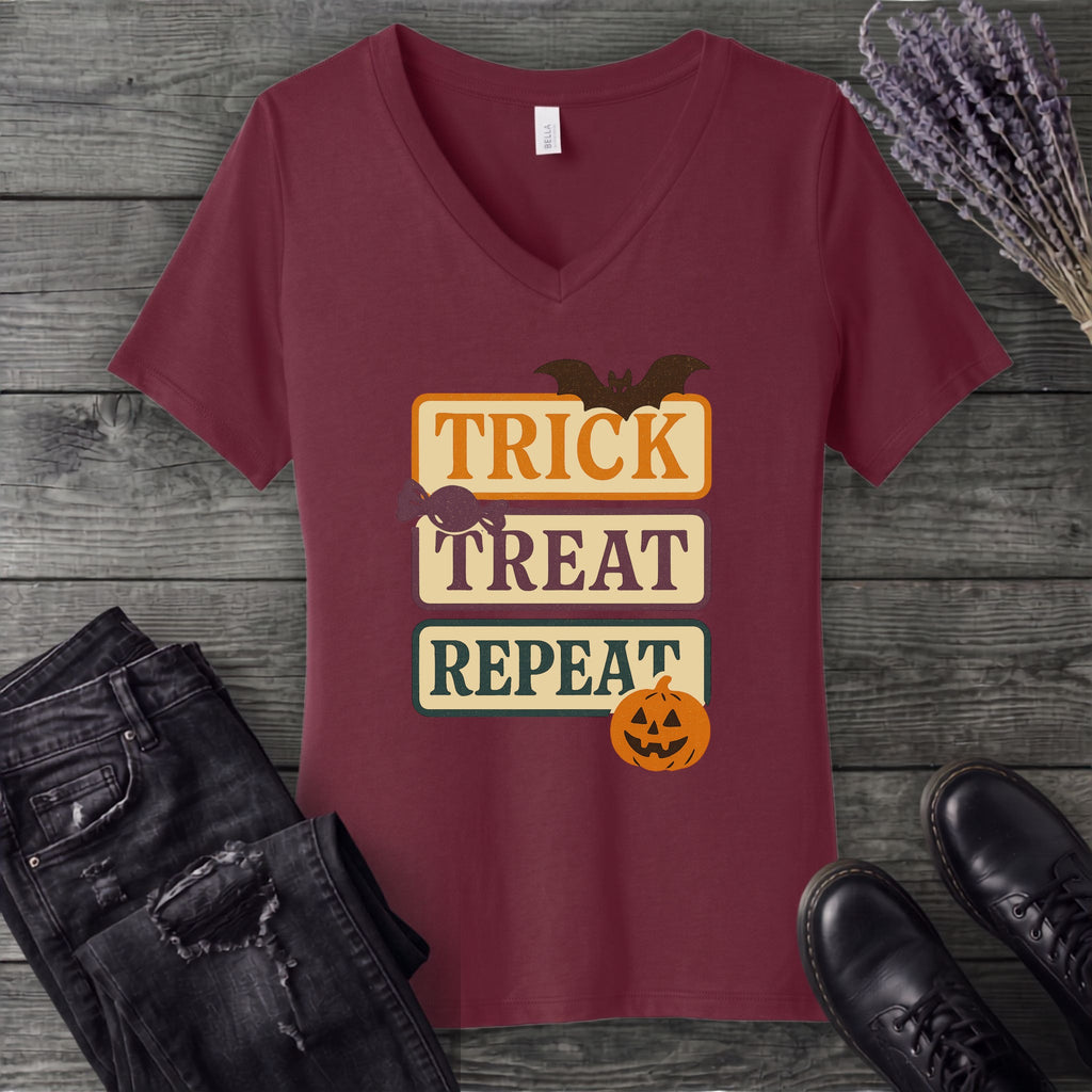 Trick Treat Repeat Muted V-Neck T-Shirt